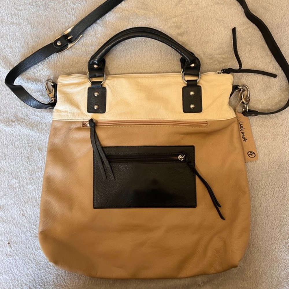 Luciana Verde Color Block Tan Leather Purse